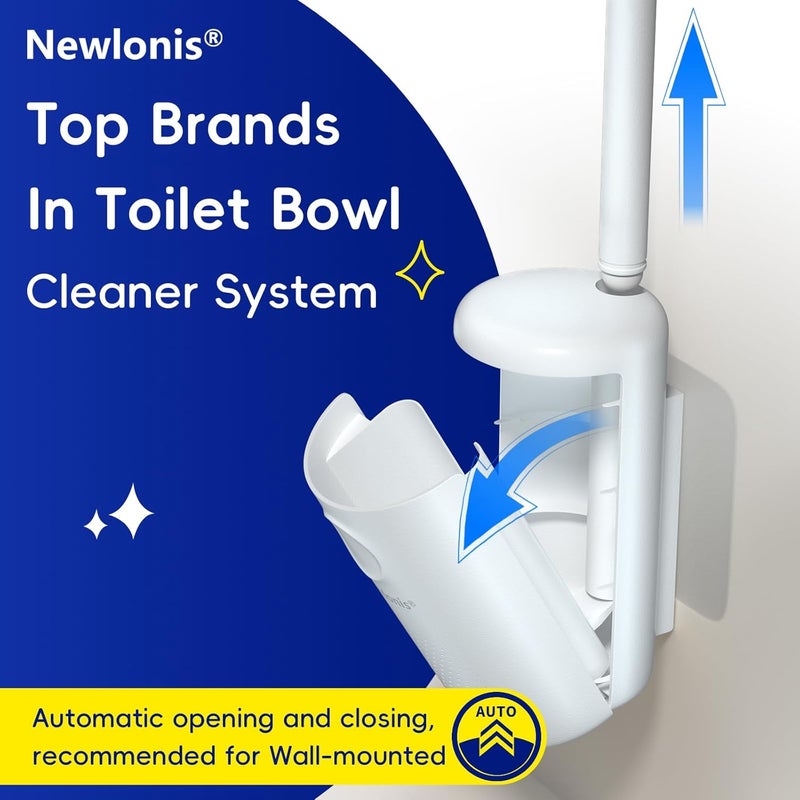NEWLONIS فرشاة مرحاض قابلة للتصرف مع 32 إعادة تعبئة، عصا تنظيف وعاء المرحاض مثبتة على الحائط، مجموعة فرشاة المرحاض وحاملها - Image 5